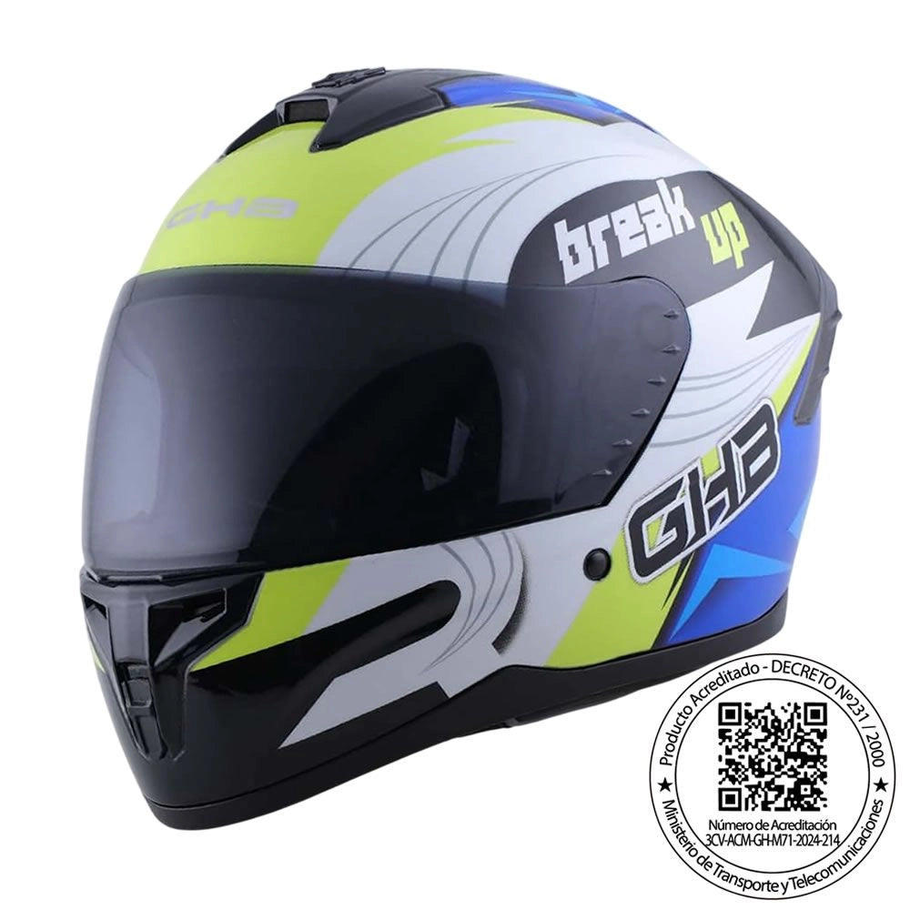 Casco GHB M-71 Break Up Gris Azul Amarillo Mica tinteada L-XL