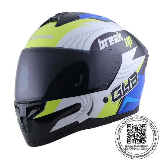 Casco GHB M-71 Break Up Gris Azul Amarillo Mica tinteada L-XL