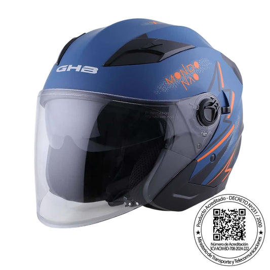 CASCO GHB 708 MONDO AZUL NARANJA NEGRO MATE